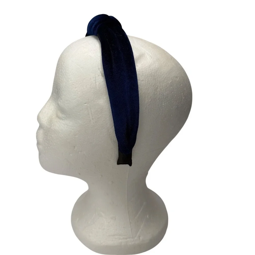 Navy Blue Velvet Top Knot Headband Women Classic Soft Turban Style Boho Chic